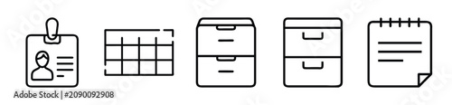 Foto Minimalist office supplies and organization icons in black lines on white backgr