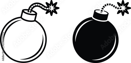 Tableau sur toile Explosive bomb with lit fuse line art icon, explosive icon