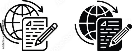 Global document editing and world globe writing icon