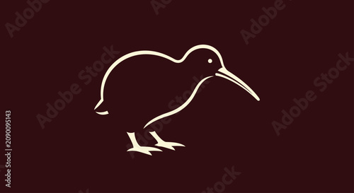 Kiwi bird silhouette outline on dark background