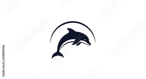 Jumping dolphin silhouette in circular frame.