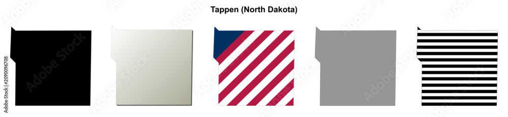 Obraz premium Tappen (North Dakota) blank outline map set