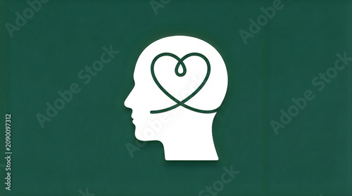Minimalist graphic icon of a human head silhouette profile containing a heart shaped line