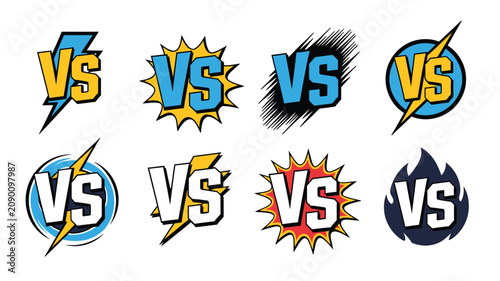 Tableau sur toile Versus symbols with comic battle style designs, bold competition graphics, fight