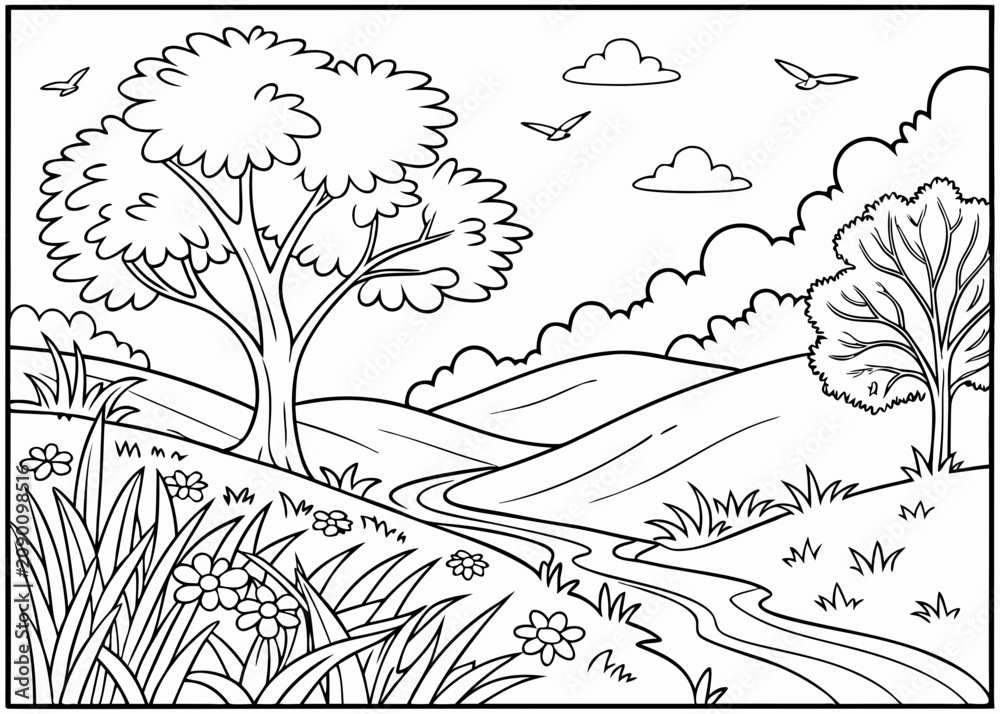 Fototapeta premium coloring page landscape for kids