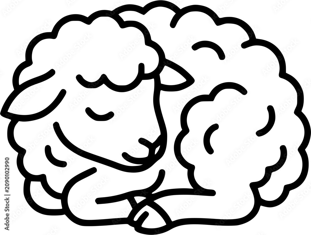 Obraz premium A charming line art illustration of a sleeping lamb curled up comfortably, its eyes closed in peaceful slumber.