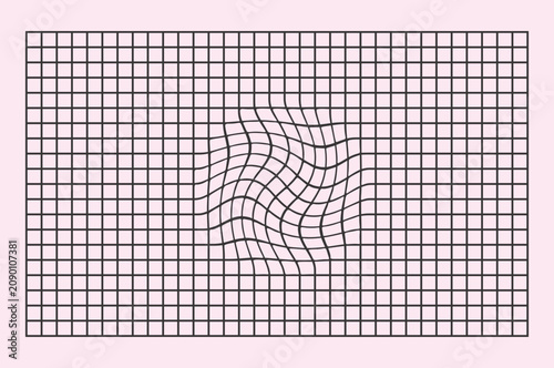 Abstract Distorted Square Grid Mesh with Geometric Optical Illusion Vector Background