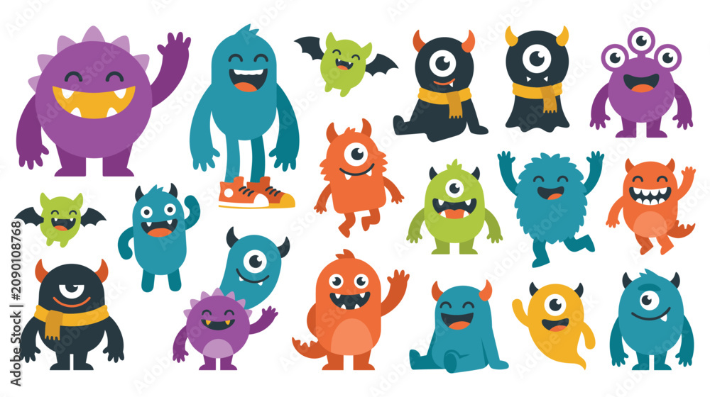 Fototapeta premium Set of cute colorful monsters collection for kids design.