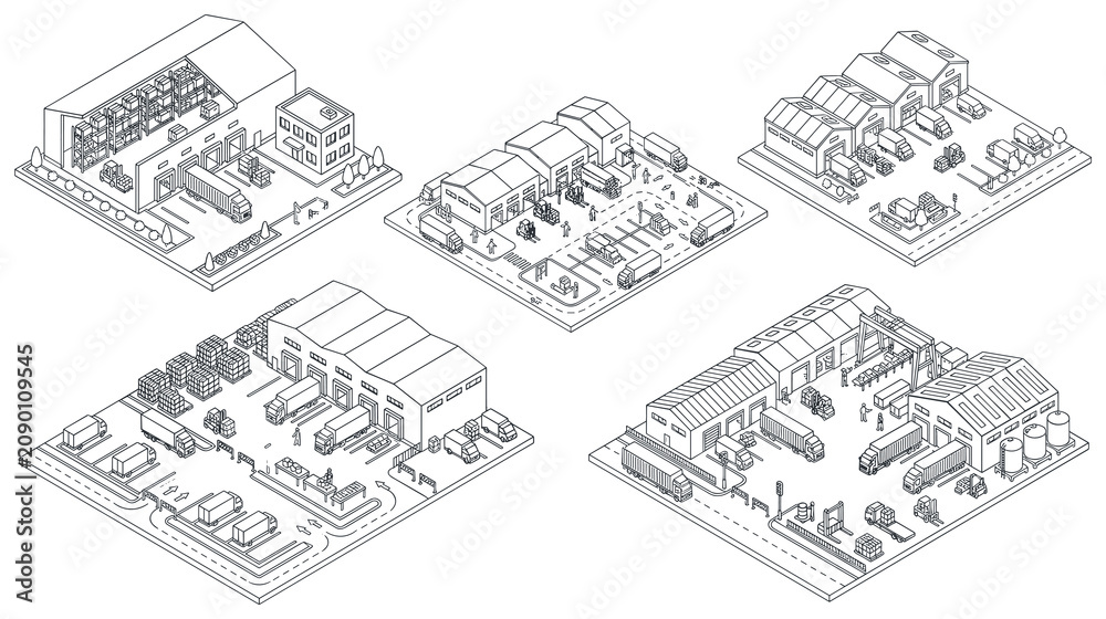 Fototapeta premium Industrial warehouses logistics centers and distribution hubs.