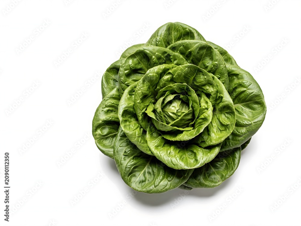 Obraz premium Fresh green lettuce head for cooking and food packaging, isolated on white background