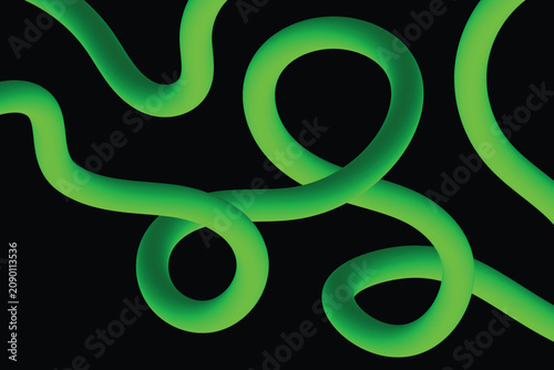 Abstract 3D Liquid Green Wavy Lines on Black Background