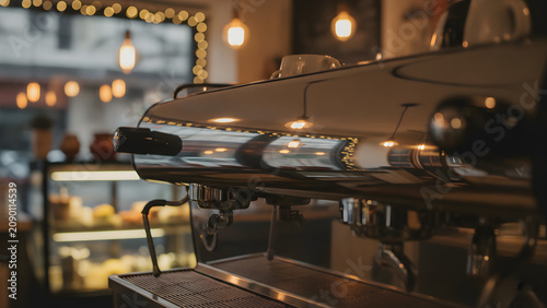 Espresso Machine in Coffee Shop Interior.