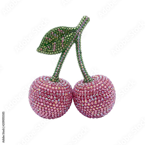 Bedazzled Pink Rhinestone Cherries PNG Isolated on Transparent Background for Glamorous Fashion, Luxury Designs, Cute Graphics and Decorative Projects