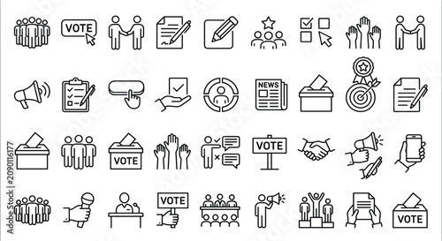 Fotografie Voting and Democracy Flat Vector Icons Collection Featuring Ballot Box, Election