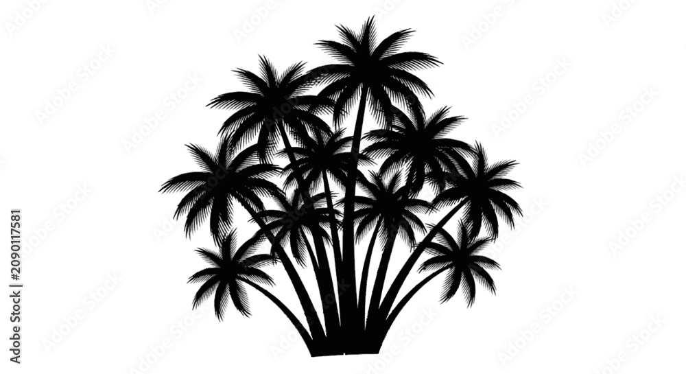 Fototapeta premium Vector illustration of silhouette of a cluster of palm trees on a transparent background