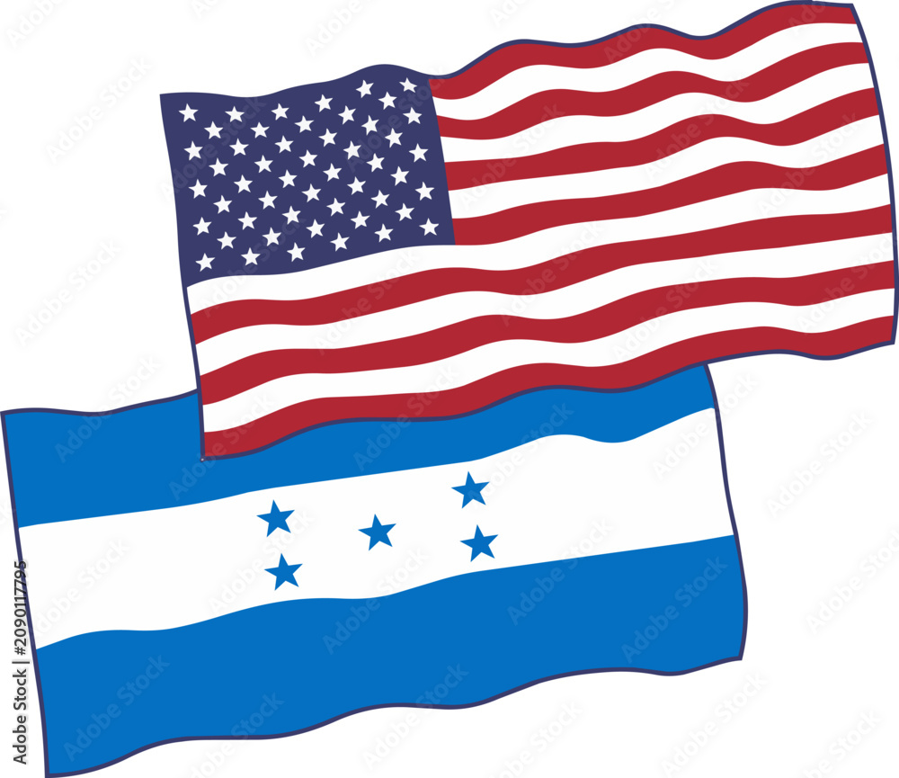 Fototapeta premium United States and Honduras waving flags vector illustration