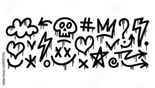 Yellow doodle frames arrows and shapes on black background