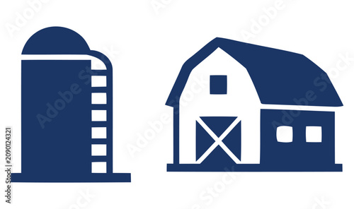 Obraz na plátne Silo and barn building silhouettes against a white background a simple vector il