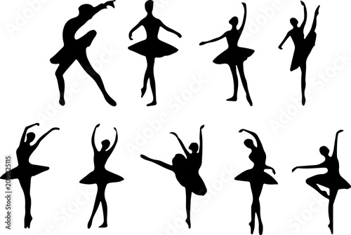 vector sketch illustration silhouette design of people dancing ballet with beautiful and flexible bodies