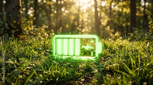 Green Battery Charging in Nature – Eco-Friendly Renewable Energy Concept
