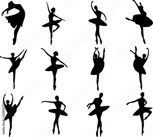 vector sketch illustration silhouette design of people dancing ballet with beautiful and flexible bodies