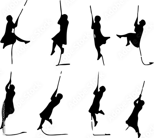 vector sketch illustration silhouette design of people playing and dancing on a rope swing with joy.