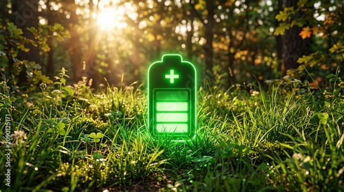 Green Battery Charging in Nature – Eco-Friendly Renewable Energy Concept