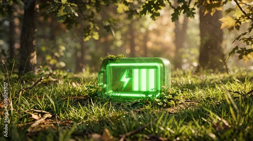 Green Battery Charging in Nature – Eco-Friendly Renewable Energy Concept