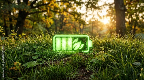 Green Battery Charging in Nature – Eco-Friendly Renewable Energy Concept