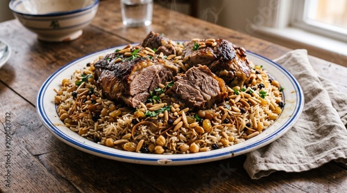 Traditional Iraqi Quzi Stuffed Roasted Lamb with Rice