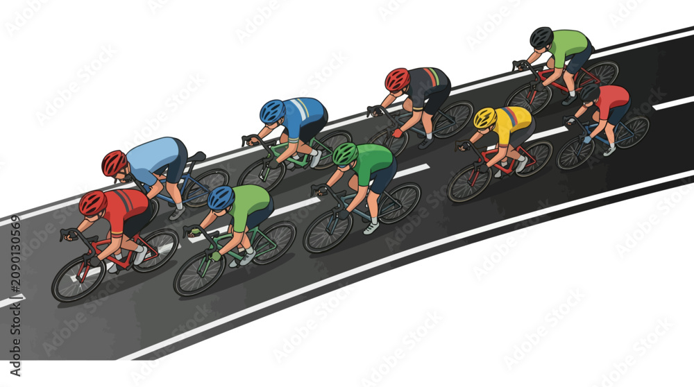 Naklejka premium Road cyclists in a competitive race on asphalt highway