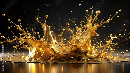 Abstract gold paint splatter brush black background