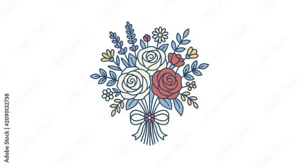 Αυτοκόλλητο Colorful bouquet of flowers with bow.