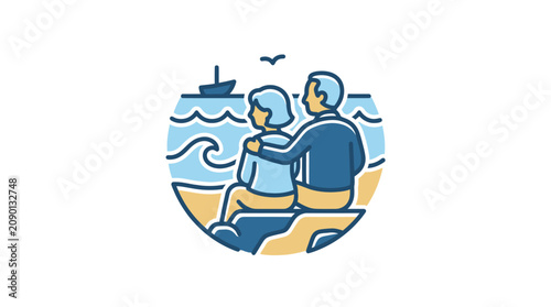 Tableau sur toile Couple sitting on beach together.