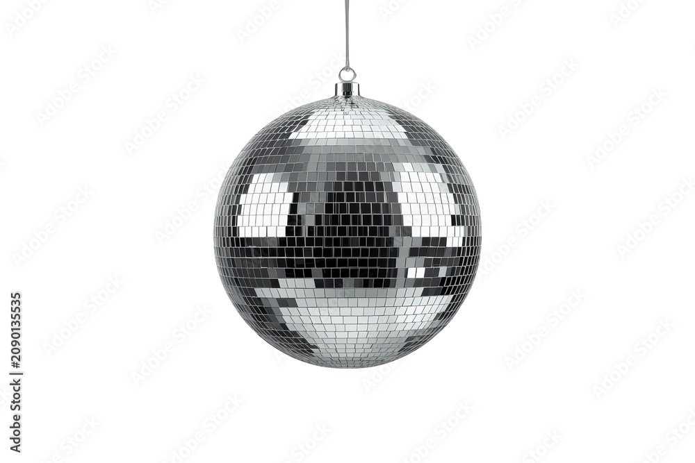 Fototapeta premium Disco mirror ball reflecting light, symbolizing celebration, party, and nightlife on a transparent background