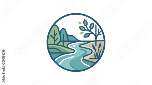 Illustration of a river landscape.