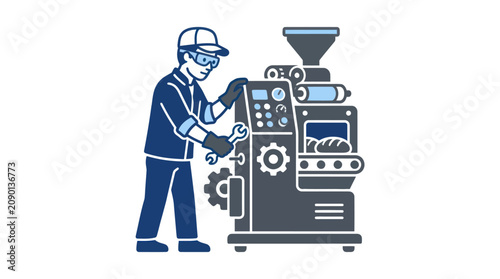 Vászonkép Industrial worker operating large machine.