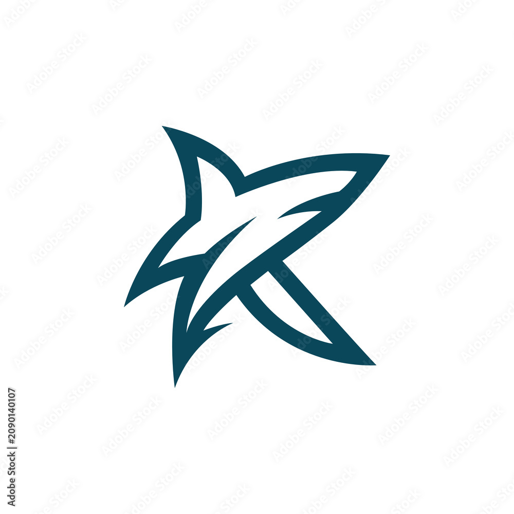 Fototapeta premium Letter X Shark Logo Design Vector Sharp Geometric Mascot Emblem