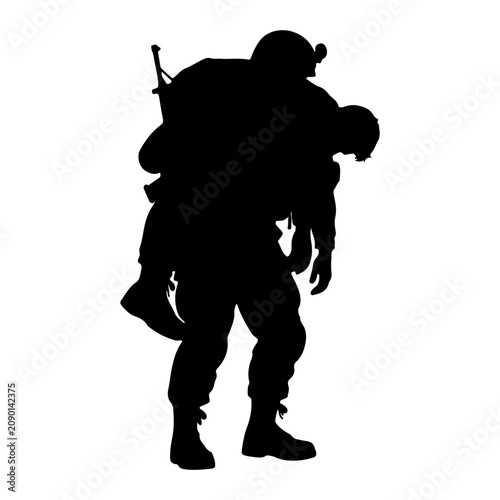 Konstfotografi Silhouette of a Soldier Carrying a Child in Uniform.