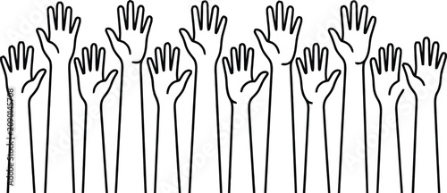 Tableau sur toile Hands raised in voting or volunteering gesture illustrated with bold black outli