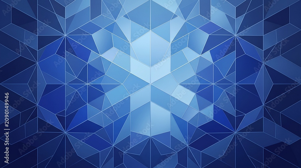 Fototapeta premium Abstract Geometric Pattern with Shiny Blue Reflective Surface Close Up
