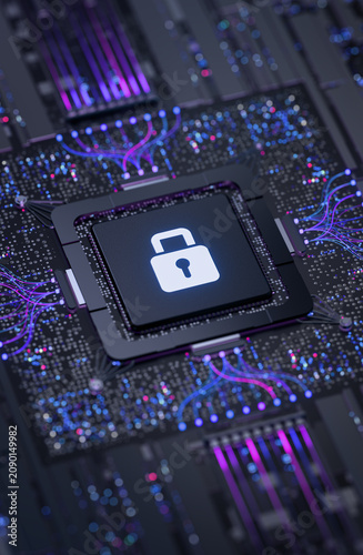 Canvas Print Cyber Security Data Protection Chip on Circuit Board
