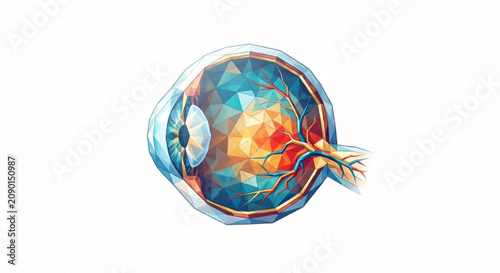 Cuadro en lienzo Low Poly Geometric Human Eyeball Anatomy with Optic Nerve