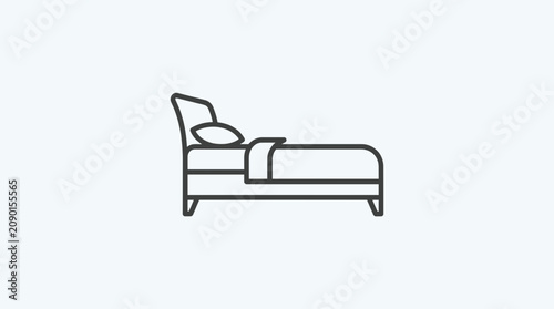 Schilderij op canvas Simple Line Art Icon of a Bed with Pillow and Blanket