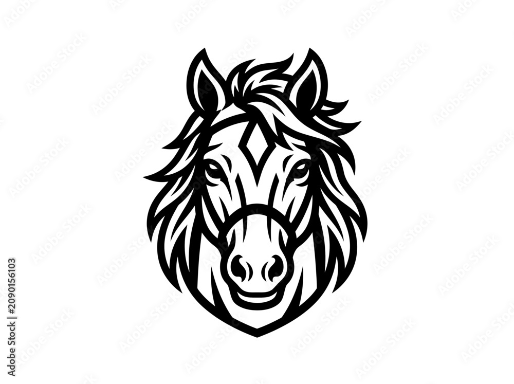 Fototapeta premium Stylized Horse Head Logo, Black and White, Vector Art