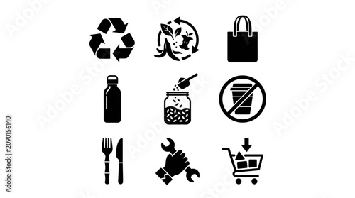 Eco friendly shopping icons set.