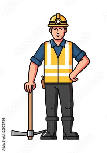 Construction Worker with Safety Vest and Pickaxe.