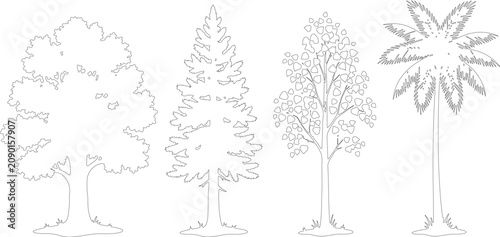 Bild auf Leinwand Collection of different tree types for architectural visualization