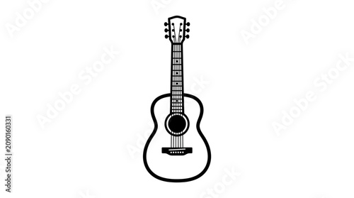 Obraz na płótnie Acoustic Guitar Icon, Simple Line Art Illustration, Isolated on White Background