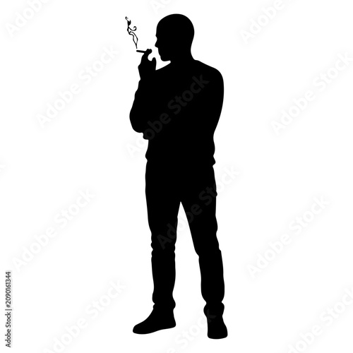 Foto Silhouette of Man Smoking Cigarette in Black and White.